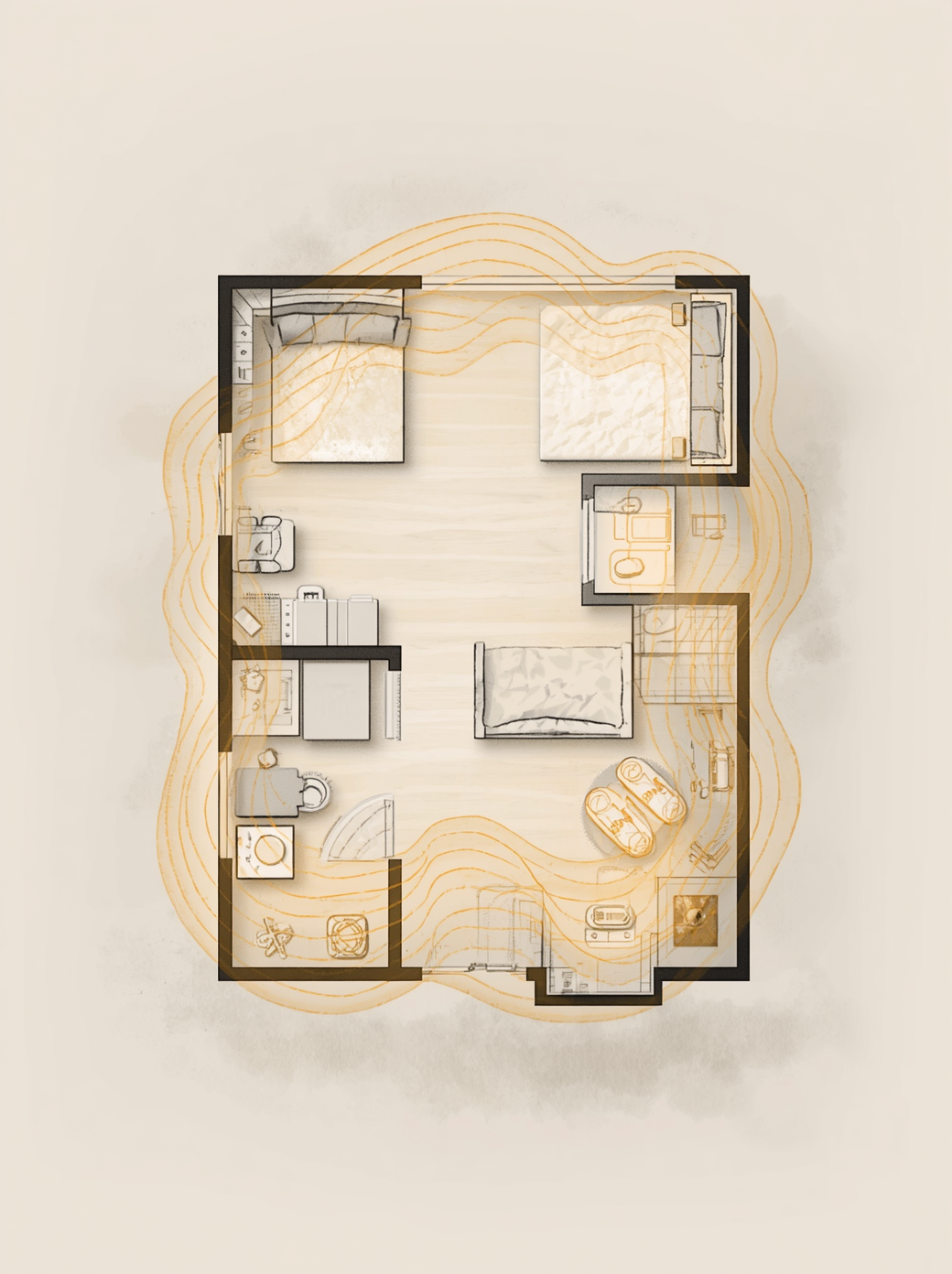 Feng Shui nedir e göre bir ev planında enerji akışının nasıl dağıldığını gösteren bir diyagram