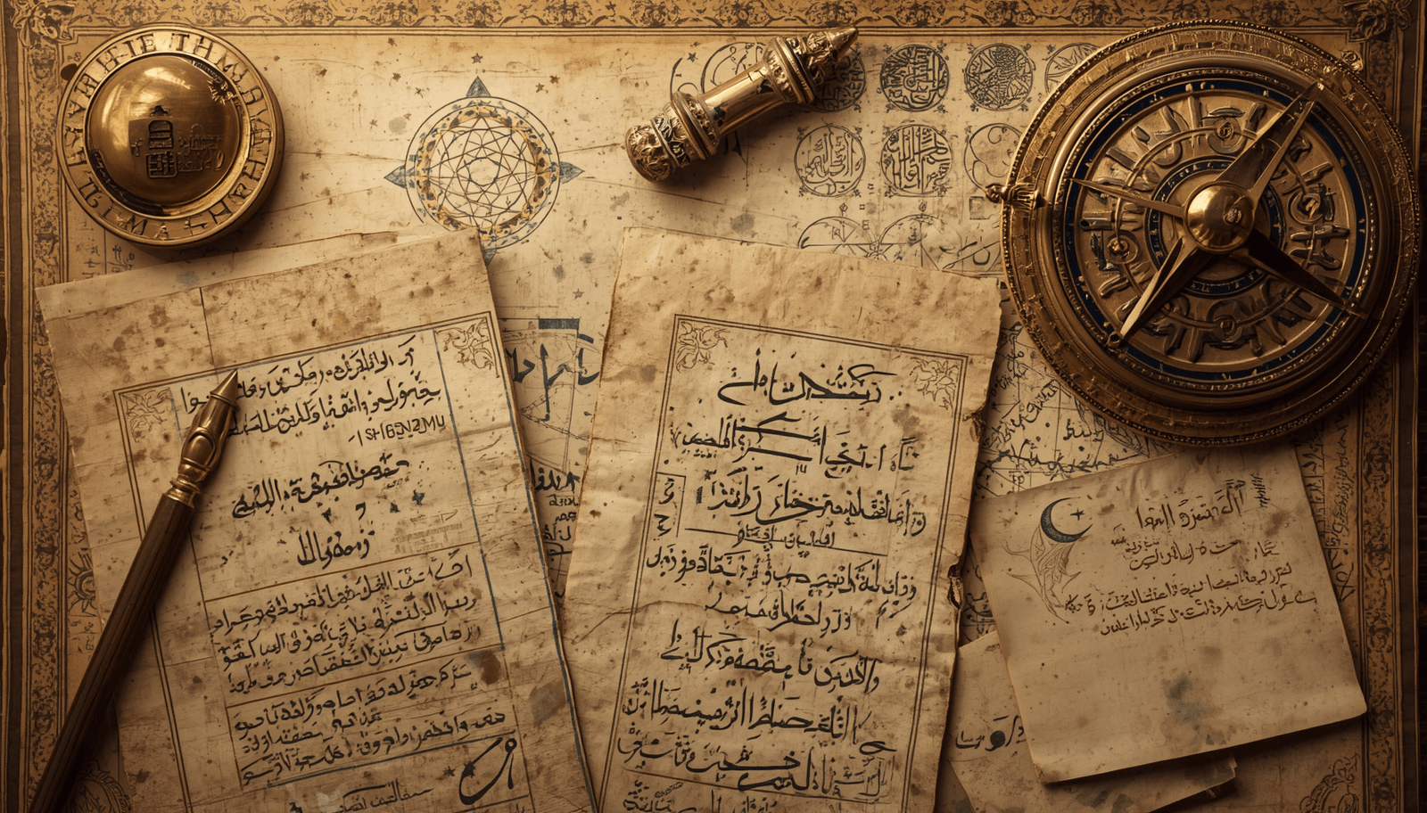 Osmanlı dönemi yıldızname el yazması, usturlap ve zayiçe haritası kompozisyonu