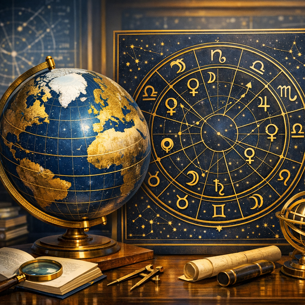 Astrolojide ev sistemi nedir sorusunun yüksek enlem hesaplama sorununu gösteren dünya küresi illüstrasyonu