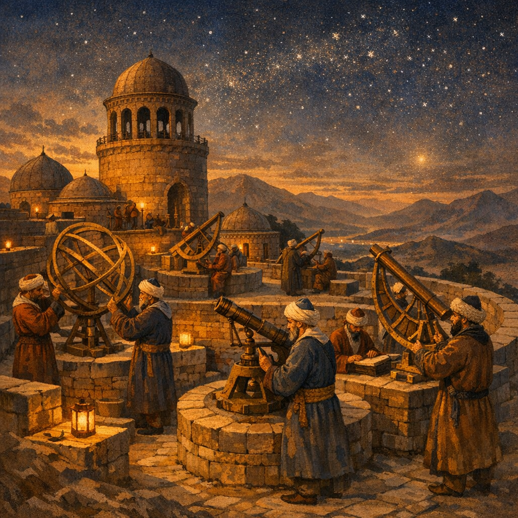 Merağa Rasathanesi'nde astronomi çalışmalarını gösteren tarihi görsel