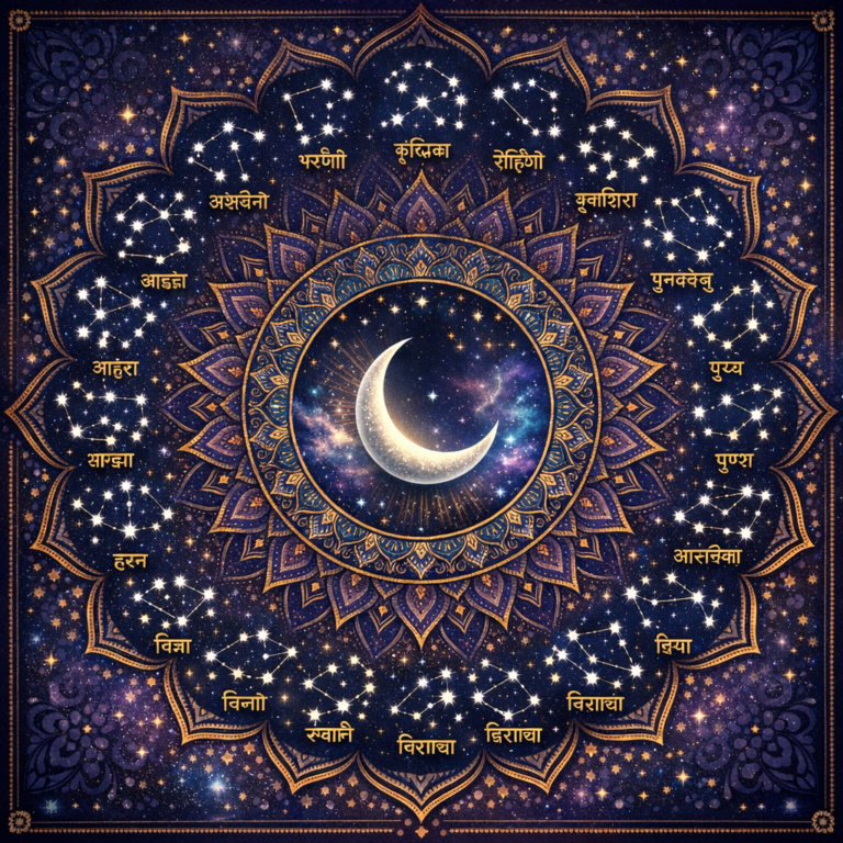 Vedic Nakşatra Takvimi Nedir? 27 Ay Evi ile Hint Zodyağı 2 Vedic Nakşatra takvimi nedir sorusunu görselleştiren, 27 Ay evinin gece gökyüzü haritası