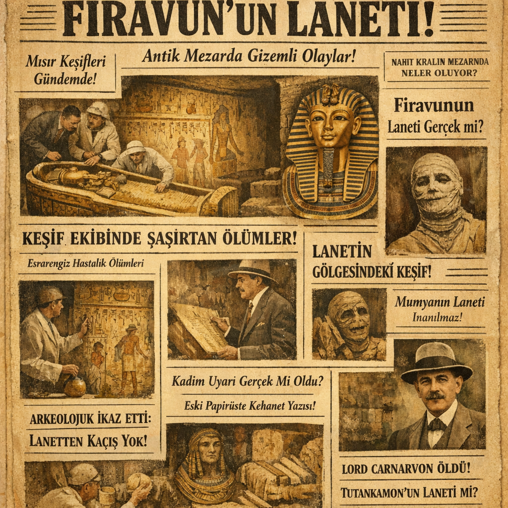 Mumya laneti gerçek mi iddiasının 1920'ler basınındaki sansasyonel haberlerini gösteren gazete görseli