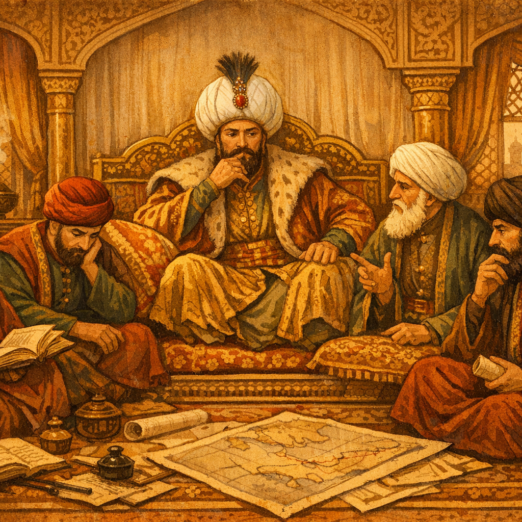 İstihare Namazı Nedir? Nasıl Kılınır, Anlamı Nedir? 3 İstihare namazı nasıl kılınır geleneğinin Osmanlı devlet yönetimindeki tarihsel kullanımını gösteren illüstrasyon
