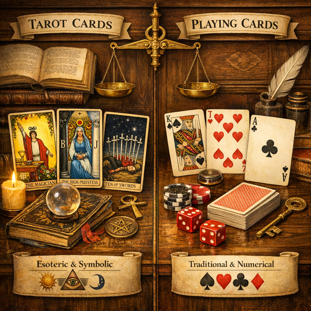 İskambil Falı Sembolleri ve Tarihsel Kökeni Nedir? 4 İskambil falı sembollerinin Tarot kökenini gösteren, iskambil ve Tarot kartlarının karşılaştırıldığı görsel