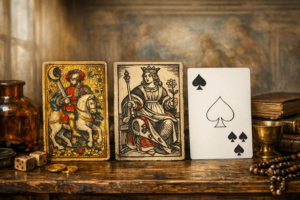Antika masada Rönesans, 18. yüzyıl ve modern döneme ait üç farklı tarot kartı