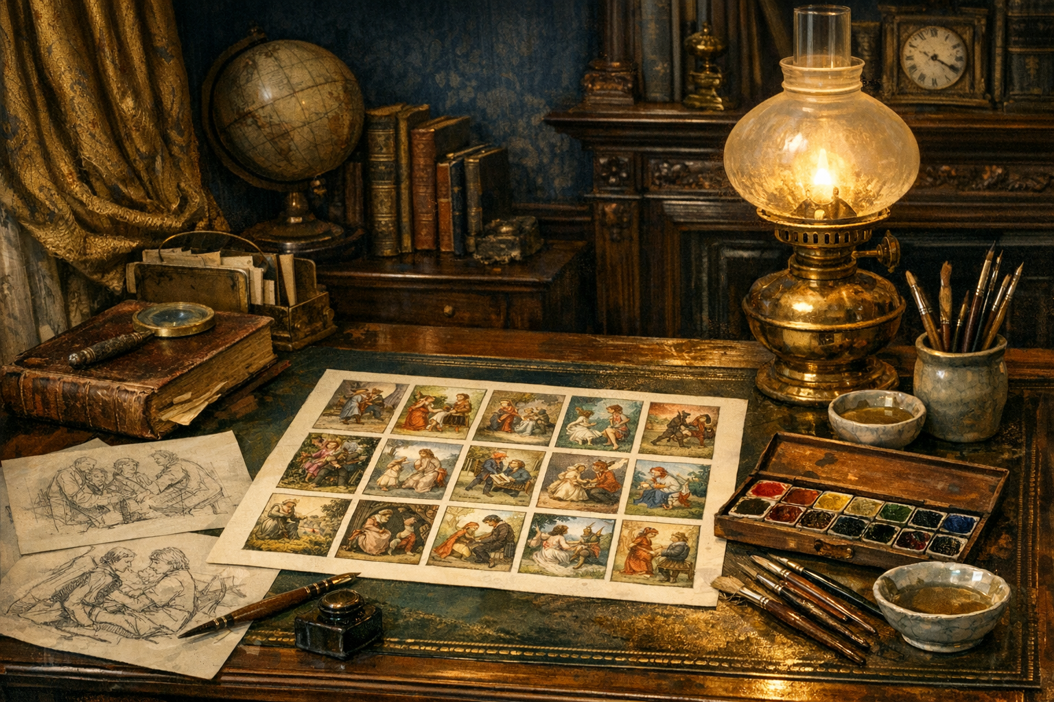 Tarot Tarihi: Oyun Kartından Kehanet Aracına 6 Edward dönemi Londra çalışma odasında suluboya ve resimli kart taslakları